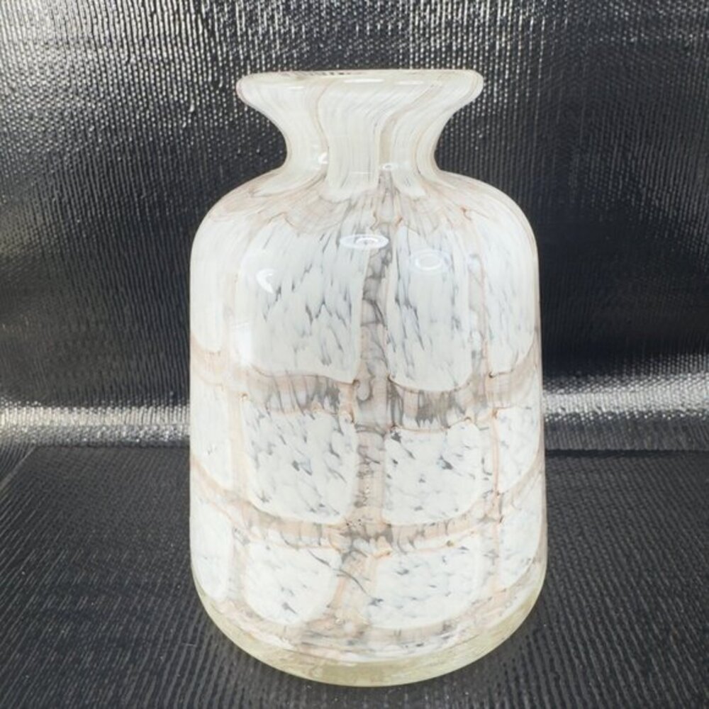 Vintage Hand Blown Art Glass Vase Opaque White Brown Spots Glass Vase Decorative